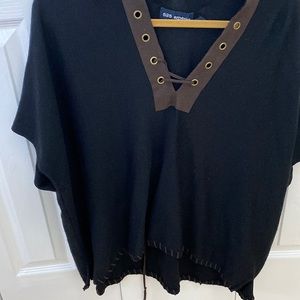 525 AMERICA knit poncho with brown suede trim